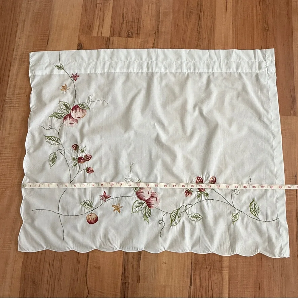 NEW ~ Embroidered Apples & Strawberries White Kitchen Curtain Tiers 60” x 24” - Picture 10 of 14